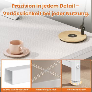 Письмовий стіл Sweetcrispy з бічною полицею та регульованими ніжками, офісний стіл шириною 120 см, міцний комп&39ютерний стіл із місцем для зберігання, легке складання, білий 120 x 56 x 120 см