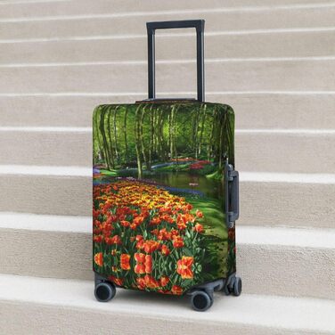 Чохол для валізи Весняний тюльпан з принтом, еластичний захист від подряпин та пилу, чорний, розмір 85