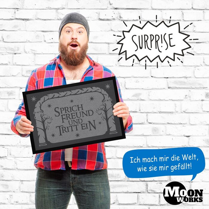 Килимок для дверей MoonWorks з написом &quotSpeak Friend and Step In&quot Пароль Цитата з фільму Фентезі Нековзний та миється Чорний 60x40 см Speak Friend Black