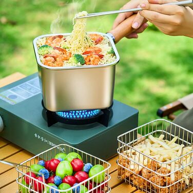 Набір посуду з нержавіючої сталі для кемпінгу, багатофункціональний, для смаження, приготування їжі на свіжому повітрі та портативного спорядження для кемпінгу, походів, нержавіюча кемпінгова плита