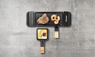 Раклет Bestron на 1 до 2 осіб, міні-настільний гриль з двома сковородами, двома дерев'яними скребками та двома підставками, 350 Вт, колір чорний