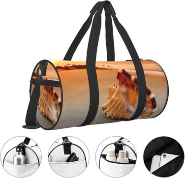 Спортивна дорожня сумка Морська раковина з принтом Конх, чорна, універсальний розмір