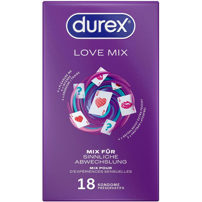 Асортимент презервативів Durex Love Mix універсальний мікс-набір із 5 різними варіантами презервативів, які можна спробувати 18 шт.