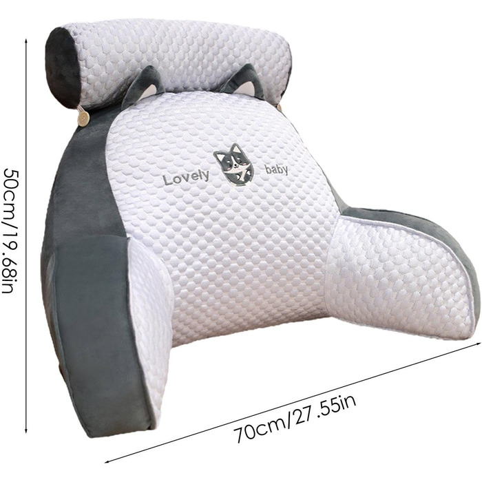 Подушка для читання, подушка для ліжка зі знімним потиличним валиком та підлокітником для сидіння в ліжку, дивані або підлозі, спинка, подушка для спини ліжка, подушка для підтримки спини для дорослих, подушка для спини для читання та перегляду телевізора