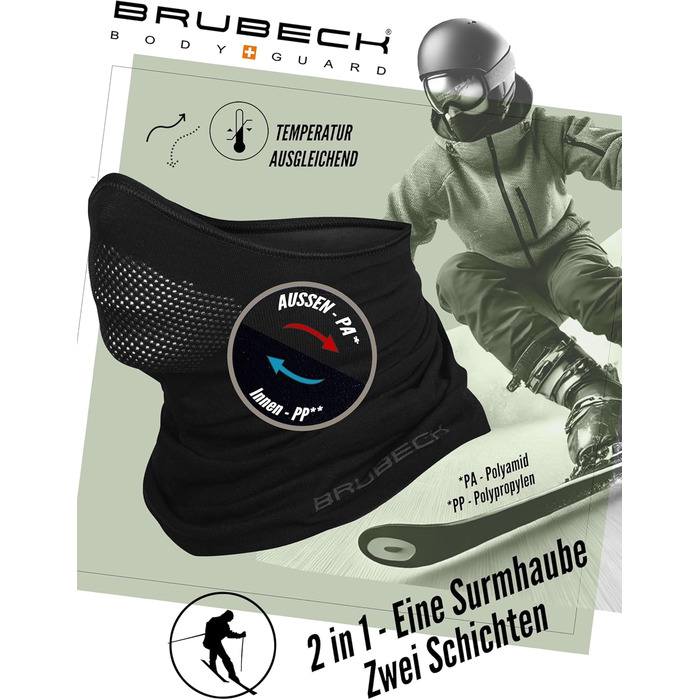 Балаклава BRUBECK X-Pro Half Balaclava Чоловіча Жіноча Клімат-регулюючий Маска для обличчя Балаклава Функціональний одяг Дихаюча KM10430 X-pro Чорна L-XL