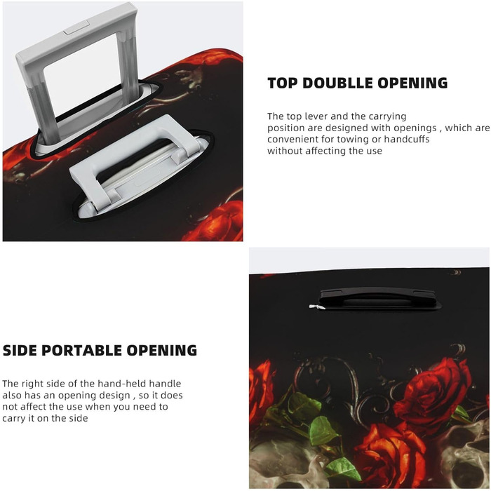 Чохол для багажу BAFAFA з принтом Череп і троянди, еластичний захист від подряпин і пилу для валіз, чорний, розмір 85