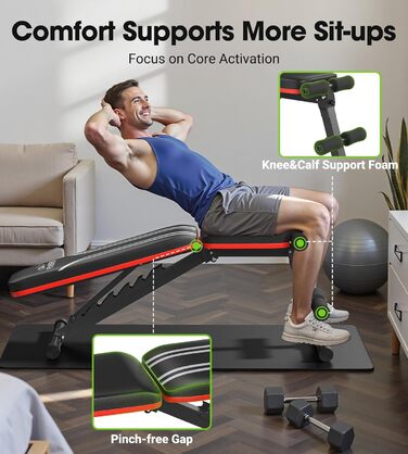 Багатофункціональна силова лава FLYBIRD, регульована спинка у 8 положеннях/регульована підставка для ніг у 3 положеннях, вантажопідйомність 300318 кг, складна тренувальна лава з нахилом 90 для домашнього спортзалу, чорно-червона