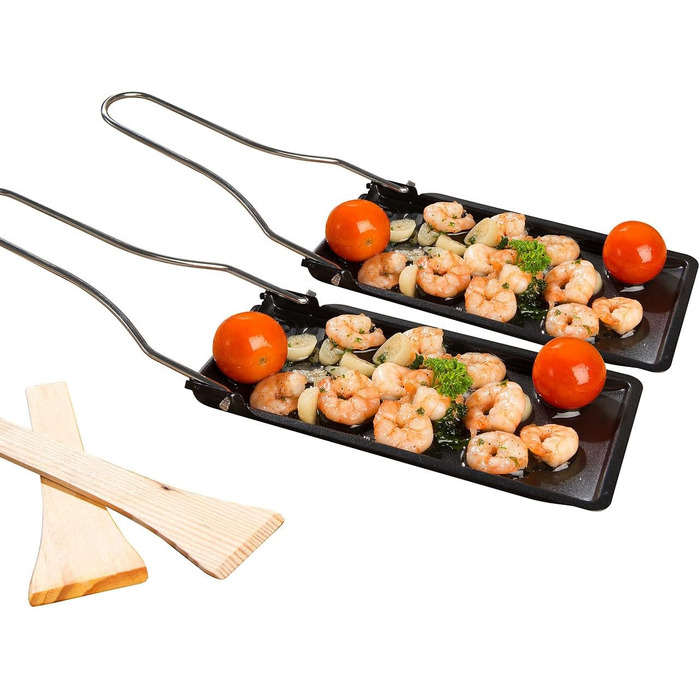 Сковорідки для раклету Rosenstein & Shne Набір з 6 сковорідок-гриль зі складною ручкою, можна мити в посудомийній машині (раклетні сковорідки гриль, сковороди-гриль, пластини для гриля)