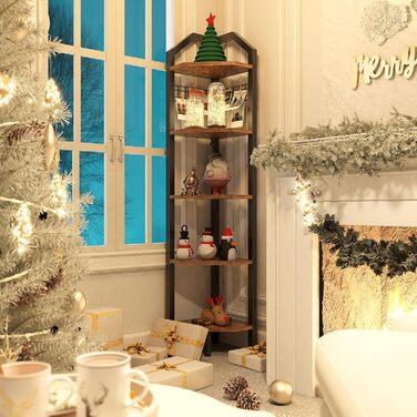 Кутова полиця YMYNY, книжкова полиця з 5 полицями, дротяна сітка, 28x28x180 см, полиця-драбина, полиця для рослин для вітальні, спальні, кухні, балкону, промисловий дизайн, вінтажна HBR006H