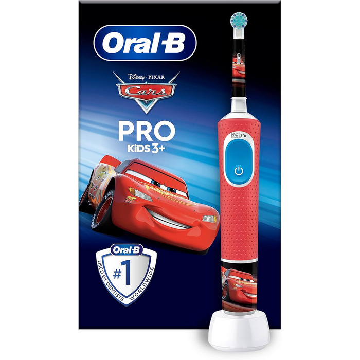 Електрична зубна щітка Oral-B Pro Kids Cars для дітей від 3 років, включаючи режим Sensitiv для догляду за зубами, екстра м'яка щетина, 1 щітка, 4 наклейки, червона/синя ука (1 упаковка) Легкові автомобілі