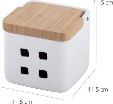 Банка для часнику - Керамічна з бамбуковою кришкою - Зберігання часнику з вентиляційними отворами для оптимального збереження - Часниковий горщик 11,5 x 11,5 x 11,5 см (Білий) Банка для часнику Білий