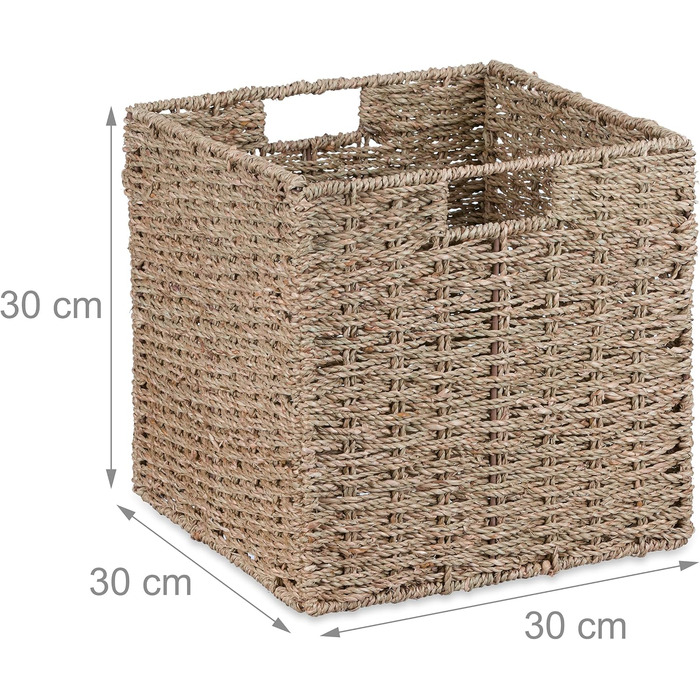 Кошик для зберігання Relaxdays з морської трави, плетений кошик-поличка, кошик-органайзер, ванна кімната, висота та ширина 30 x 30 x 30 см, плетений кошик, натуральний колір