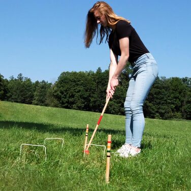 Набір для крокету Carromco на 4 гравці для дорослих, дерев&39яний набір для крокету для дітей, гра на свіжому повітрі Basic-XM, 4 гравці, дерев&39яна гра в крокет