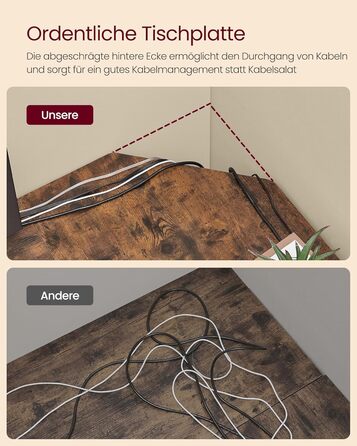 Кутовий письмовий стіл VASAGLE, L-подібний комп&39ютерний стіл, 129 x 129 x 76 см, компактний офісний стіл, домашній офіс, ігровий, вінтажний коричневий-чорний LWD124K01 Вінтажний коричневий чорний 129 x 129 см без полиць