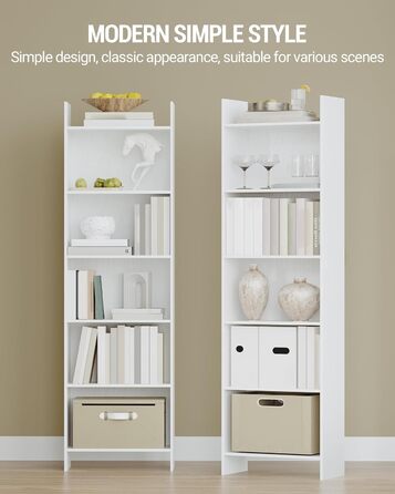 Книжкова полиця Hzuaneri, полиця, окремостояча полиця, офісна полиця, з 6 відділеннями, відкрита, для вітальні, кабінету, офісу, як роздільник кімнати, 24 x 48 x 170 см, біла 01103XBC Білий 24 x 48 x 170 см