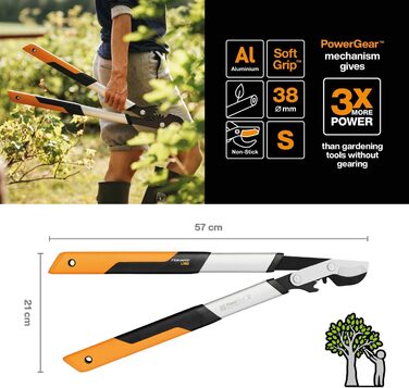 Садові секатори Fiskars PowerGear X з обхідним механізмом, з антипригарним покриттям, зі сталі високої твердості, довжина 57 см, чорно-помаранчеві, LX92-S, 1020186 LX 92 (57 см)