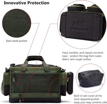 Сумка для рибалки Bassdash Сумка на плече Водонепроникна легка сумка для зберігання спорядження з чохлом від дощу Army Green M