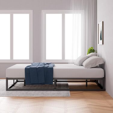 Ліжко Zinus Joseph 135 x 190 см - Висота 25 см з місцем для зберігання під ліжком - Каркас ліжка-платформи з металу з дерев&39яними тримачами для ламелей - Чорний 135x190 см Срібний