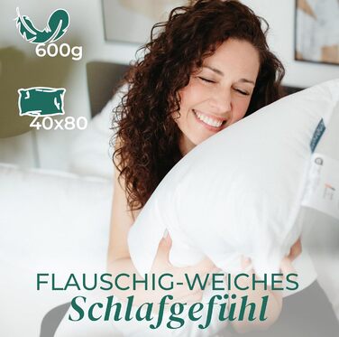 Пухова подушка, виготовлена в Німеччині, 40x80 см - 3-камерна пухова подушка - Подушка з пуху та пера 40x80 см, сертифікована Oeko-Tex, найвища готельна якість, 1 x 40x80 см