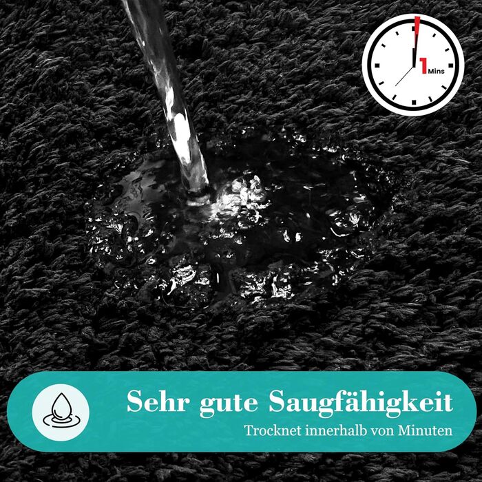 Комплект килимків для ванної кімнати Digiroot, 2 предмета, нековзний килимок для ванни, що миється, абсорбуючий та швидковисихаючий килимок для душу, чорний матеріал з пряжі, дуже м&39який, 40 x 60 см та 50 x 80 см