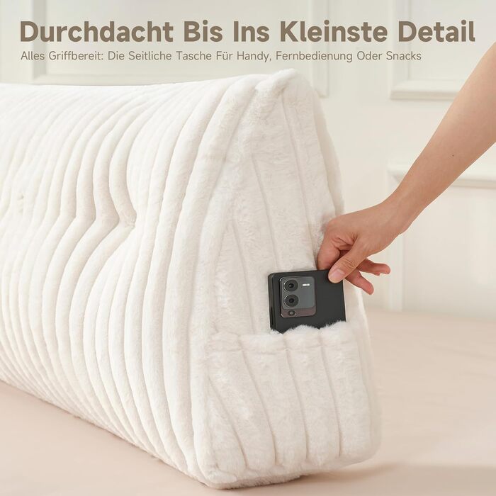 Подушка-книжка Z-hom, клиноподібна подушка, подушка для читання для ліжка та дивана, затишна подушка для спини, практична бічна кишеня, знімний чохол, з круглою подушкою для голови (версія з довгим ворсом, 150 * 50 * 20 см) 150*50*20 см