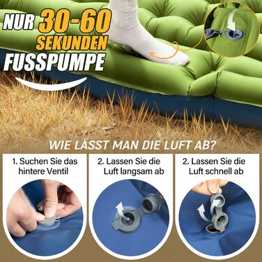 Килимок для сну, потовщений подвійний кемпінговий матрац, надлегкий надувний кемпінговий матрац для 2 осіб з ножним насосом, подушка для використання на свіжому повітрі, зелений