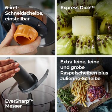 Мультиподрібнювач Kenwood MultiPro KAH65.000PL, аксесуари для кухонних комбайнів Kenwood Chef & Chef XL, 5 робочих дисків для решітки, решітки, різання, ніж з нержавіючої сталі, ємність 1,2 л, срібло