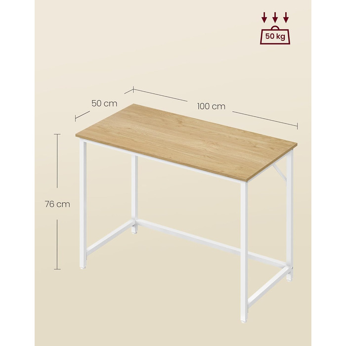 Стіл VASAGLE, комп&39ютерний стіл, офісний стіл, 100 x 50 x 76 см, для кабінету, спальні, вітальні, натуральний дуб-перлинно-білий LWD041W70V2 100 x 50 см натуральний дуб перлинно-білий