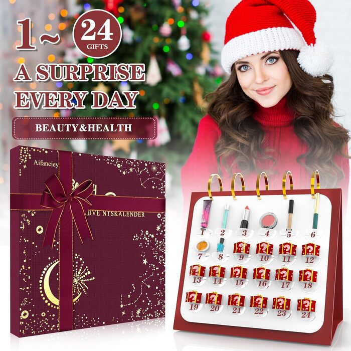 Адвент-календар краси, Адвент-календар макіяжу на 2025 рік, 24 вибрані унікальні косметичні засоби для догляду за шкірою, Сюрпризи з краси для жінок, підлітків та дівчат, Набори для макіяжу - Подарунки на Різдво