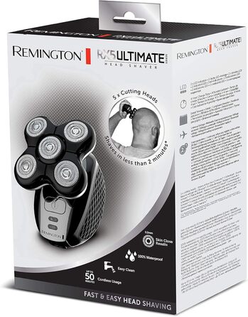 Чоловіча електрична бритва для лисого волосся Remington, літій-іонна бритва (чорна, 5 бритвених головок, гладке гоління з макс. 0,2 мм, камера для збору волосся, тример для деталей) Бритва XR1501