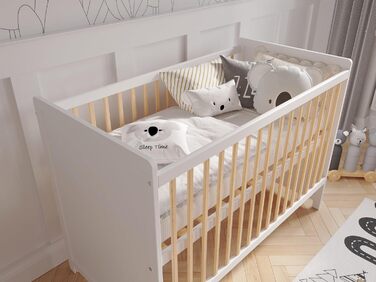 Дитяче ліжечко/спальне місце Love For Sleep 120x60 см із захисним бар&39єром, трансформоване, дитяче ліжко Tokyo з білої сосни, дерев&39яне дитяче ліжко - Дитяче ліжко, трансформоване ліжечко/дитяче ліжко