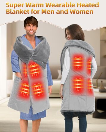 Бездротова ковдра з підігрівом та батареєю 7,4 В для чоловіків та жінок, електрична грілка FERNIDA, портативна шарф-підігрів для дому, офісу, подорожей, походів, сірого кольору