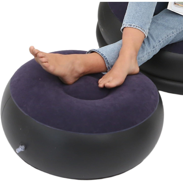 Надувне крісло, надувний шезлонг, надувне крісло, надувний лежак з пуфом для кемпінгу, ігор, обідніх перерв, садових вечірок, прийняття сонячних ванн (синій)