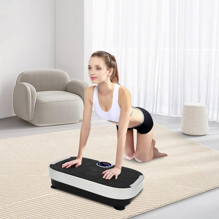 Фітнес-обладнання Mini Vibration Plate з пультом дистанційного керування Bluetooth Світлодіодний дисплей Сучасний дизайн у сріблястому кольорі 99 рівнів 3 зони тренувань вантажопідйомність 120 кг