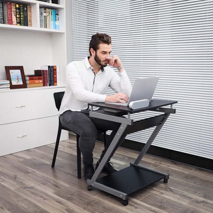 Стіл VASAGLE, комп'ютерний стіл на 4 коліщатках, 2 з яких з гальмами, шухляда для клавіатури з плавним ходом, простий у збірці Z-п