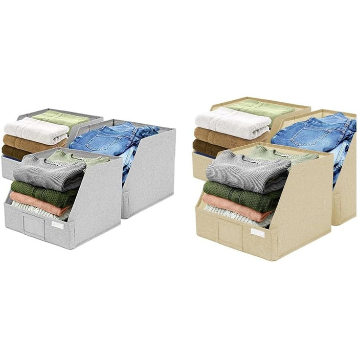 Тканинні контейнери для зберігання, трапецієподібні, з відкритою передньою частиною для швидкого доступу, низькою передньою частиною, високою задньою частиною для верхньої полиці, світло-сірий хакі, 3 шт.