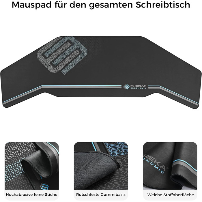 Ергономічний ігровий стіл EUREKA зі світлодіодним освітленням, великий ігровий стіл у формі крила 182x76 см, комп&39ютерний стіл з підставкою для клавіатури, 2 підставки для монітора, гачки для навушників для домашнього офісу, студії, прямих трансляцій, 1