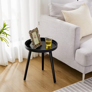 Круглий чорний журнальний столик, маленький столик, 45 x 35 см, столик для вітальні, тумбочка з ніжками з масиву дерева, скандинавський стиль, маленький дерев&39яний журнальний столик для спальні, балкону