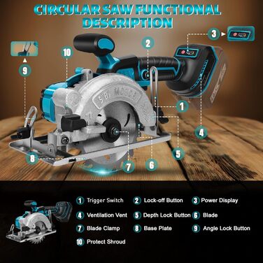 Акумуляторна циркулярна пила на літієвому акумуляторі Makita 18В, безщіткова міні-циркулярка з 2 пильними дисками, міні-циркулярка