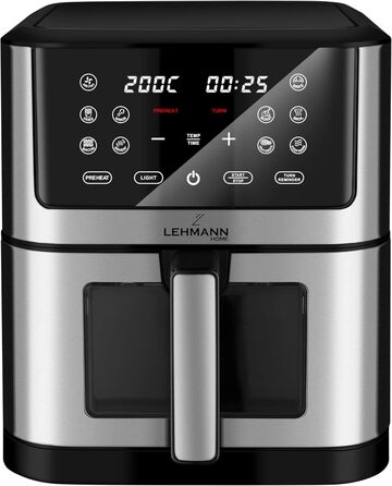 Фритюрниця Lehmann LHODF-1880B XXL 8 літрів, фритюрниця 1800 Вт з регулюванням температури до 200C, фритюрниця з 10 програмами, таймер, здорова їжа без олії, випічка, смаження, дегідратація