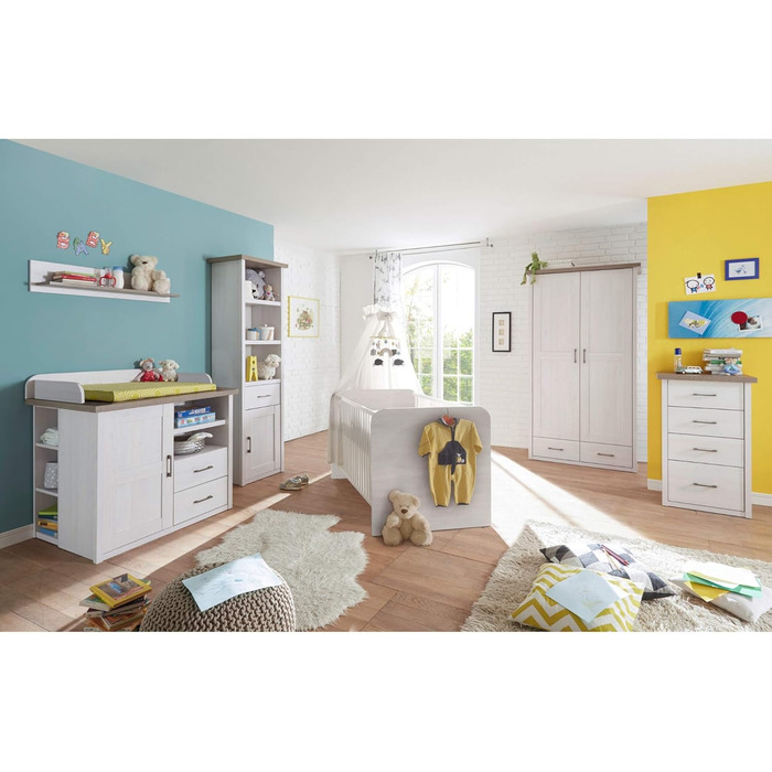 Елегантна шафа LUCA з 2 дверима для дитячої кімнати - Універсальна шафа з орними дверима та великим місцем для зберігання в кольорі &quotСосновий білий&quot / &quotТрюфель&quot - 106 x 201 x 55 см (Ш/В/Г)