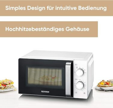 Мікрохвильова піч для розморожування та нагрівання, мікрохвильова піч з поворотним столом для рівномірного розподілу тепла, 17 л, білий/чорний, MW 7885