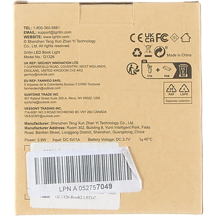 Лампа для читання Gritin Книжковий затискач, акумуляторна книжкова лампа USB з 19 світлодіодами, 3 режими колірної температури, тр