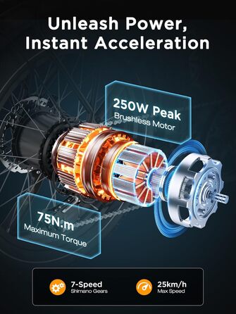 Електровелосипед HITWAY BK6S Plus з акумулятором 48 В 25 Аг та запасом ходу 90-200 км, міський електровелосипед з 20-дюймовими товстими шинами та подвійним кошиком для багажу, двигуном 250 Вт, 25 км/год, 7 швидкостей, чорний