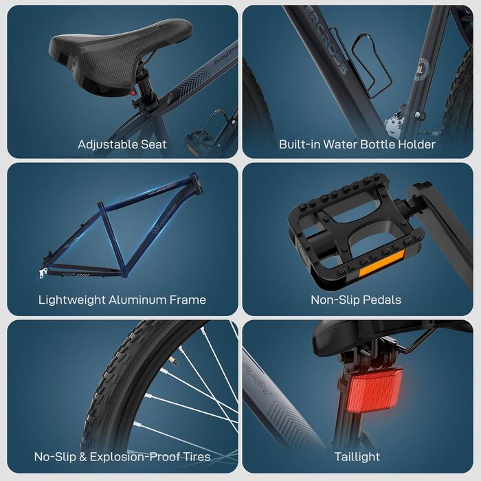 Гірський велосипед EVERCROSS EM3 для дорослих (чоловіків та жінок), 26-дюймовий велосипед, 21-швидкісна система передач, алюмінієва рама з амортизаційною вилкою, всюдихідний велосипед з дисковими гальмами, вантажопідйомність 150 кг EM3-чорний