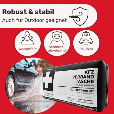 Автомобільна аптечка згідно з чинним стандартом 2024/2025, включаючи дихальні шторки - Автомобільна аптечка може використовуватися