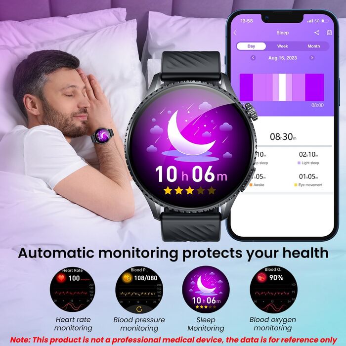 Чоловічий смарт-годинник з ЕКГHRV фітнес-годинник 1,56-дюймовий AMOLED з функцією Bluetooth для телефону, 24-годинний фітнес-трекер серцевого ритму/артеріального тиску, крокомір, водонепроникний IP67, сумісний з Android та iOS, чорний