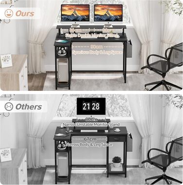 Кутовий ігровий стіл зі світлодіодним освітленням та довгою підставкою для монітора, L-подібний стіл із портом зарядки USB, розеткою та боковими кишенями, кутовий комп&39ютерний стіл для домашнього офісу, вуглецеве волокно