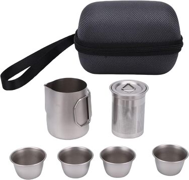 Набір для чаю з нержавіючої сталі Bnineteenteam, портативний чайник з ситечком та 4 чашки в чохлі для кемпінгу