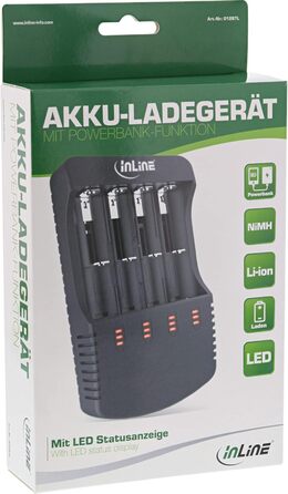 Зарядний пристрій InLine 01287L для літієвих та нікель-кадмієвихнікель-металгідридних акумуляторів з функцією зовнішнього акумулятора (зовнішнього акумулятора)